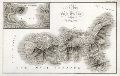 Carte de l'île d'Elbe et plan de Porto-Ferrajo